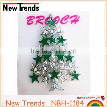 Flashing crystal enamel Christmas tree brooches with stars/ Christmas gift