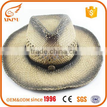 Custom bulk straw cowboy hats raffia folding straw cowboy hat for sale