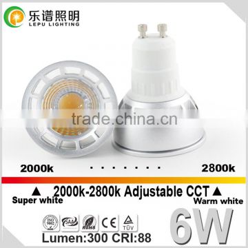 Newest CCT adjustable 2000-2800k cob led dimmbale gu10 led bulb 6w
