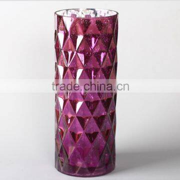 glass purple cylinder vase with big diamond