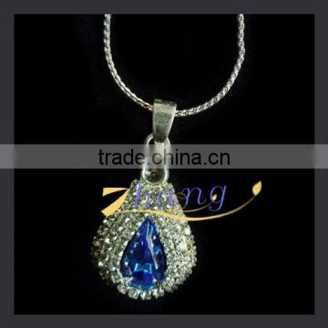 Blue Crystal Droplet Shape Rhinestone Necklace