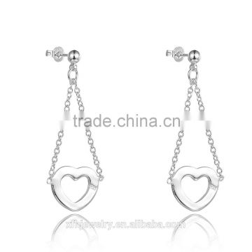 925 Silver Eardrop, high quality crystal sweet heart shape drop hook earrings