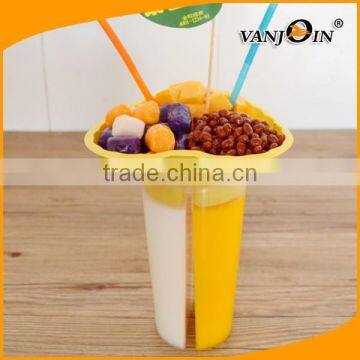 Hot Selling PP 700ml Twins Plastic Cup, Plastic Split Boba Cup with Customized Logo