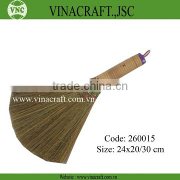 Short grass broom with wicker handle