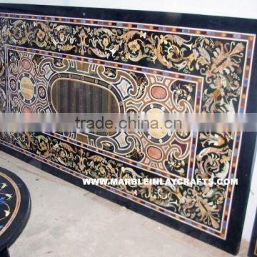 Pietra Dura Black Dining Table Tops, Marble Inlay Table Tops