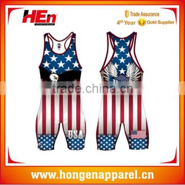 Hongen apparel new arrival custom your own design sublimation wrestling suit, wrestling singlets