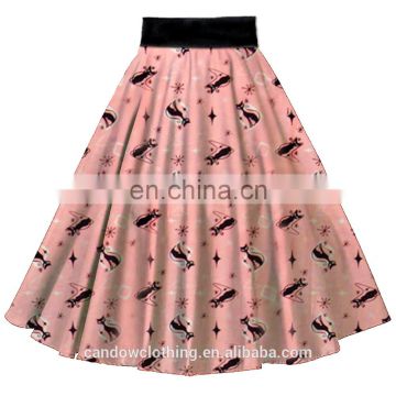 Custom Pink Pretty Kitty Print Female Pleated Skirt Famous Lady Midi Skate Skirt