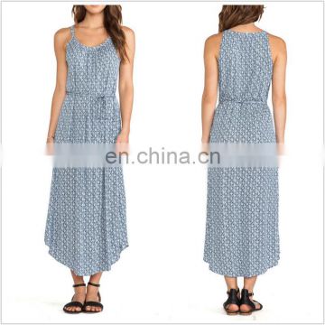 China clothing woman sleeveless floral print maxi long dress (NTF06007)