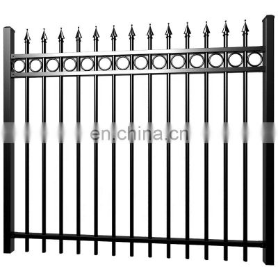 Best quality solid black metal pipe fence, iron / steel pipe fence panel for sale