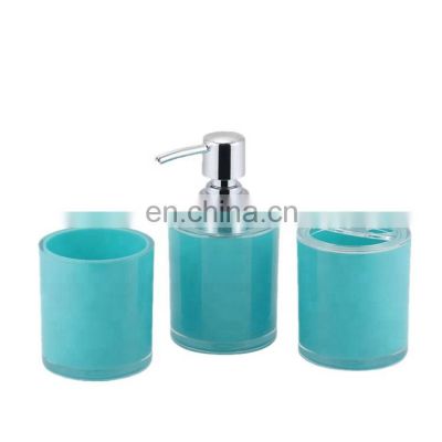 Free Sample Cheap Bathroom Accessories Prices Plastic Blue Toothbrush Holder Yellow Soap Bottle For Hotel Manual Pump Dispenser