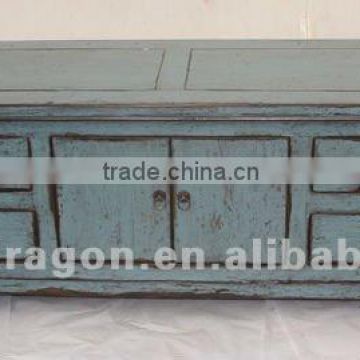 Chinese antique furniture blue/ red color wood TV Cabinet