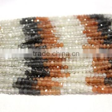 MICRO CUTTING MULTI MOONSTONE 3-4MM ROUNDEL FACETED LOOSE BEADS STRAND