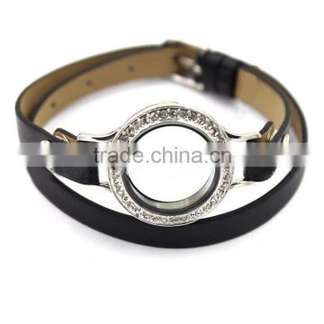 Monogram Personalized Leather Wrap Floating Lockets Bracelet