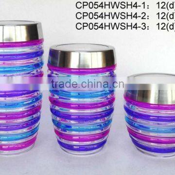 CP054HWSH4 hand-painted glass jar with stainless steel plastic lid