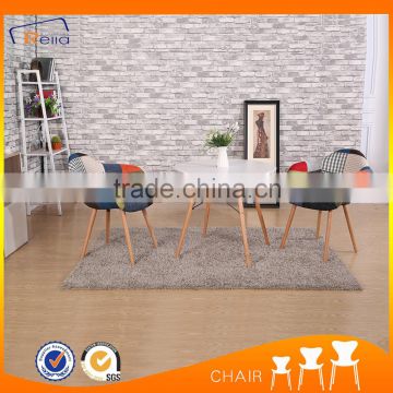 Linen dining chairs with solid wood legs