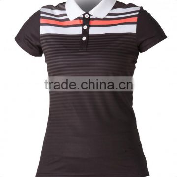 new hot selling sublimation ladies new stripe design golf polo jersey shirt customized with best quality and OEM logo embrodiery