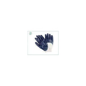 Blue Nitrile Coated Industrial Protective Gloves With Fleeced Jersey Cotton Liner