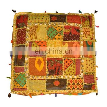 Square Shape Ottoman with Patch & Embroidery Work Pouf Puff from India on Alibaba