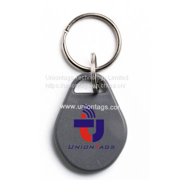MF1 s50 nfc 13.56mhz round plastic rfid key tags with metal ring