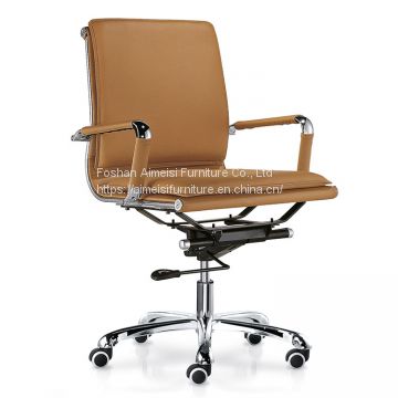 Modern Medium back leather cushion office visitor chair with wheel