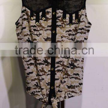 camouflage tied chiffon crop top