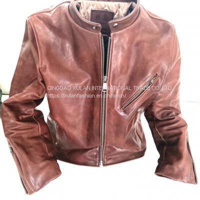2022New trend men's cowhide motocycle biker stand collar  leather jacket