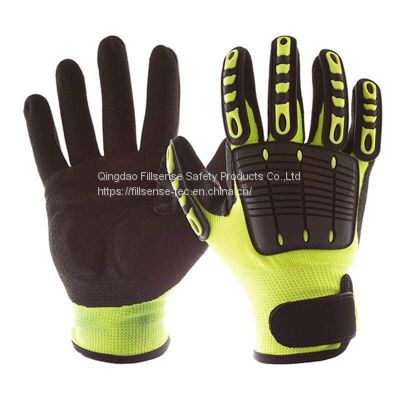 Anti Cut and Impact HPPE Liner Nitrile Sandy Coated TPR Vibration Protection Gloves