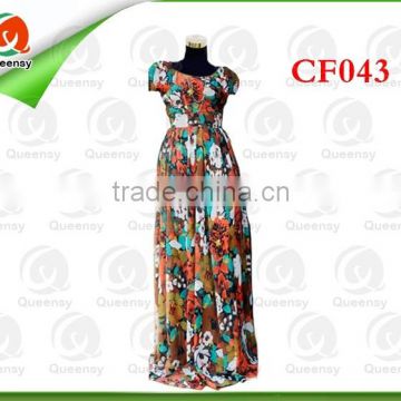 latest prined flower silk chiffon fabric, beautiful chiffon fabric for dress CF043