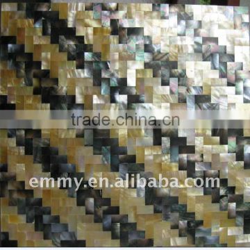 Herringbone mother of pearl mosaic wall tile black and yellow