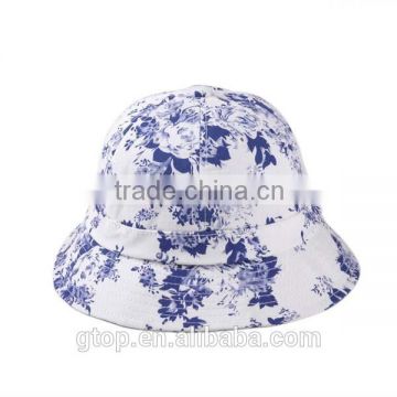 Blue and White floral print Fashion Bucket Hat Boonie Outdoor Cap