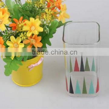 350ml wholesale square shaped decal pyrex drinking glass tea coffee cup with design manufacturer