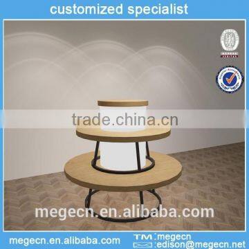 three-layers clothes retail round wood display table