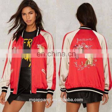 2017 Spring embroidered satin bomber jacket for women