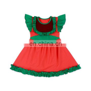 Fashion children summer dress ruffle cotton baby girls cute red and green dress