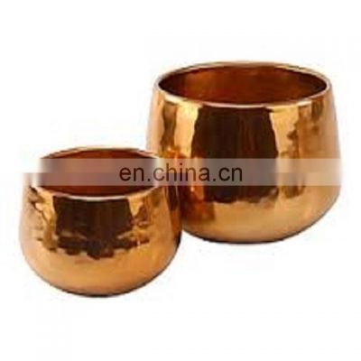 copper hammered metal shiny planters