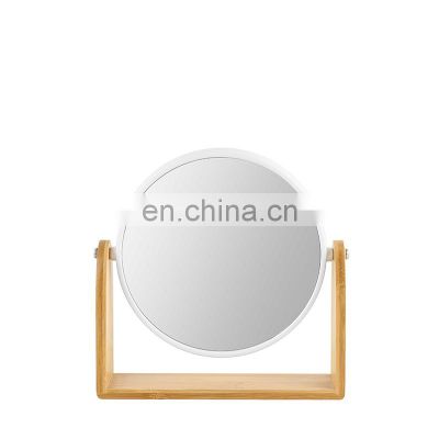 New design bamboo makeup mirror 2 sides bathroom cosmetic mirror table standing make up mirror