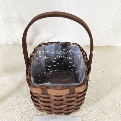 Factory Cheap Wood Chip Woven Flower Basket with Handle