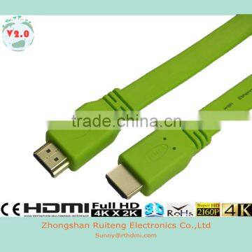 V2.0 colorful Flat HDMI Cable with Ethernet and Gold connector support 3D and 4k