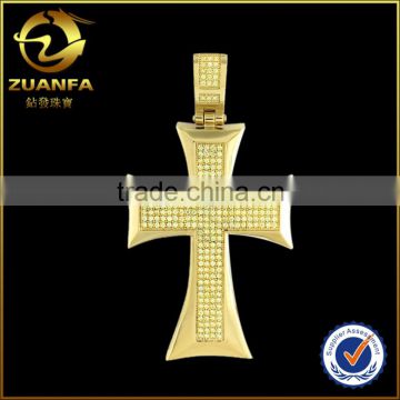 US hot sale CMC paved yellow CZ diamond iced out 18k gold plated zuanfa cross pendant