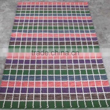 Multi colour stripes design hand woven wool dhurrie rugs