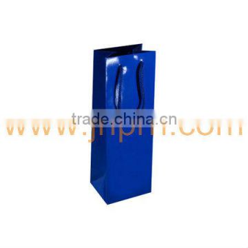 Glossy royal blue paper bags for 1 bottle wine packaging