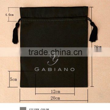 black satin bag with tassle drawstring
