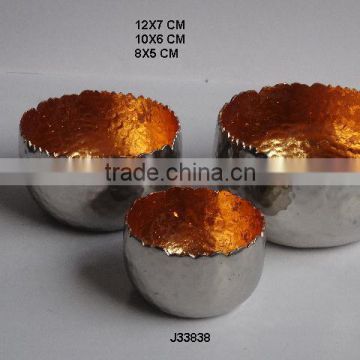 metal copper colours inside Aluminium votive with nickel finish set of 3 pcs with flame like edges can be in any colour