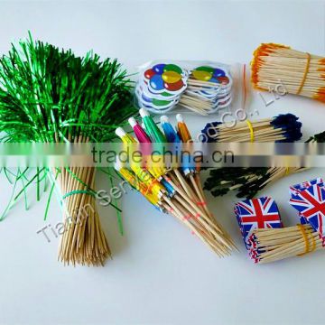 65 mm single tip ornate wooden toothpick