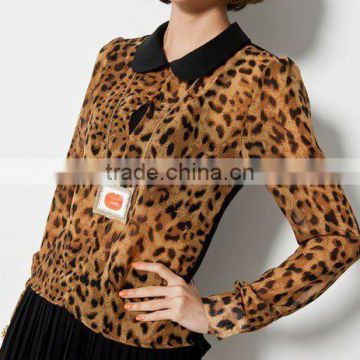 trendy women sheer leopard chiffon blouses