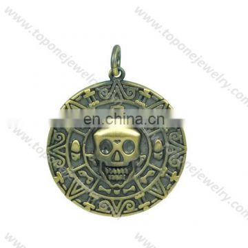 Stainless steel mens round coin charms skull head pendant 2017