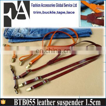 High quality traditional men's brown leather suspenders with 4 gold clamps
