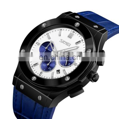 Wholesale Skmei 9157 Quartz Wrist Watch Leather Strap Chronograph Men Wristwatch