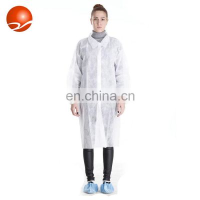 White Disposable PP/SMS Lab Jacket Lab Coat With Elastic Cuffs General Purpose Protective Clothing