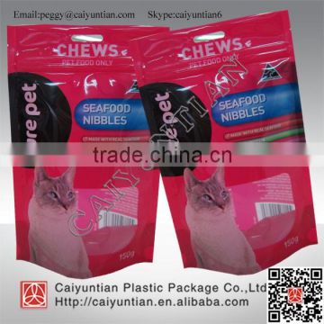 Recycle standing plastic pet food bag with top zip, custom made cat food packaging pouches